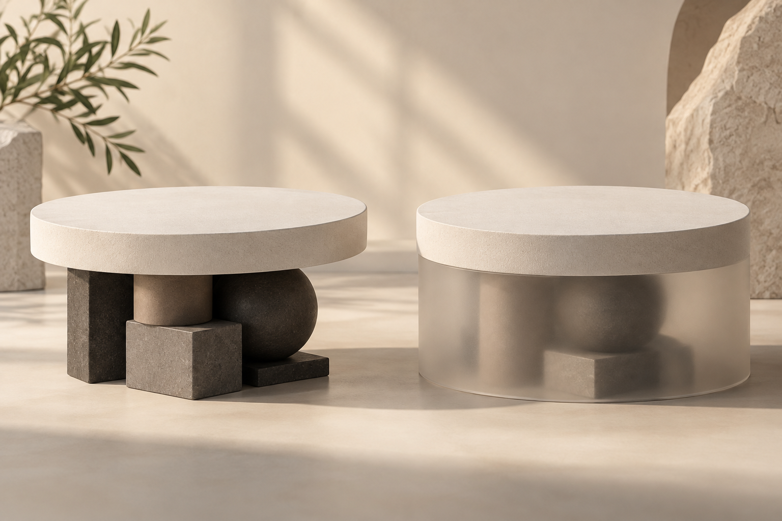 Two identical level platforms rest on interlocking foundations, one fully visible and the other partly obscured, contrasting a visible conclusion with the evidence beneath it.